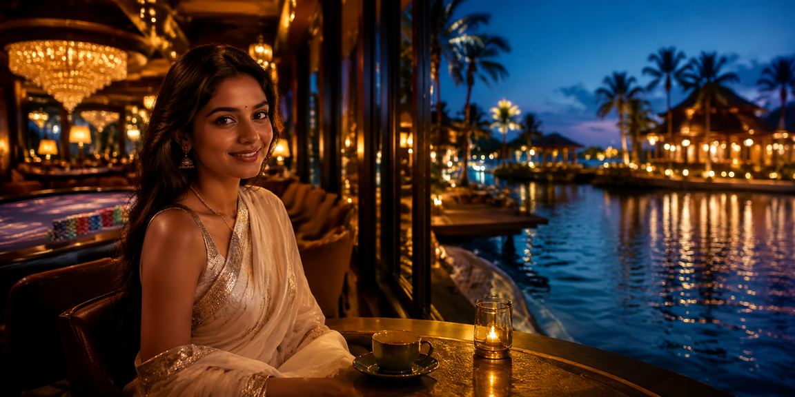 Indian woman enjoying online casino on mobile