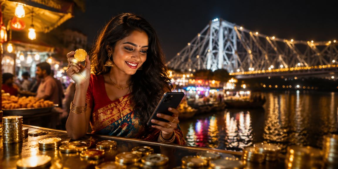 Evening market in Kolkata with vibrant lights